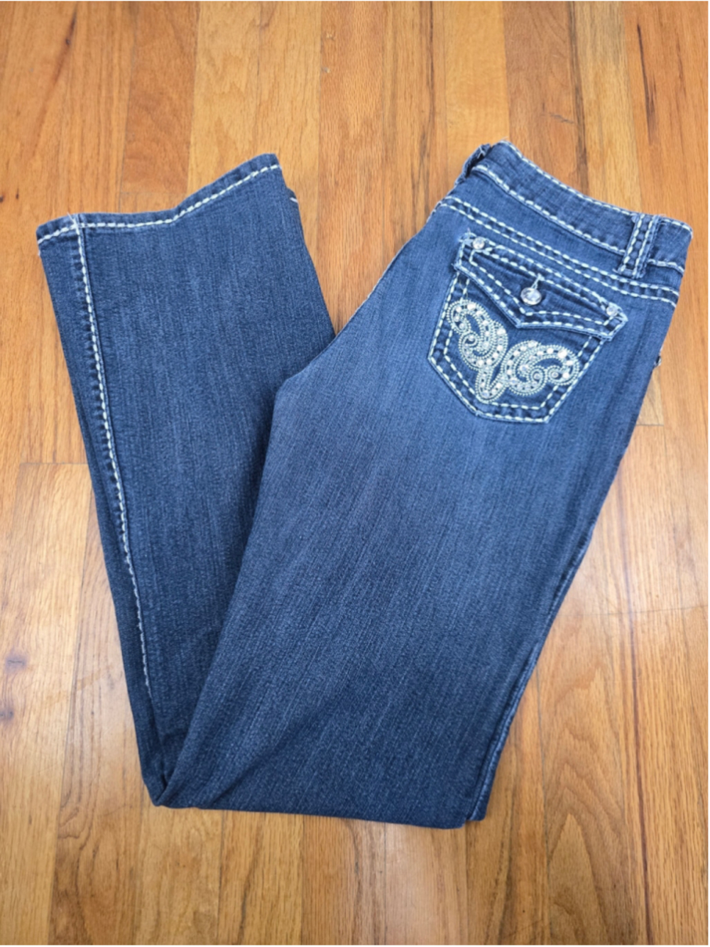 JZ Premium Jeans Women's 9 Y2K McBling Rhinestone Bootcut Dark Wash Embellished